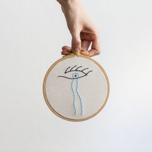 Monika Deimling, embroidery, crying, tears